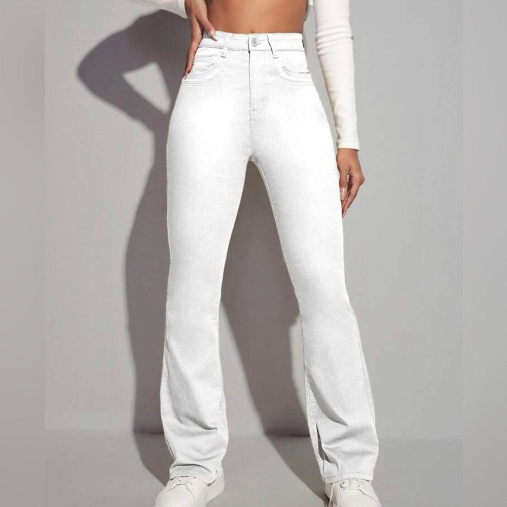 White flared jeans